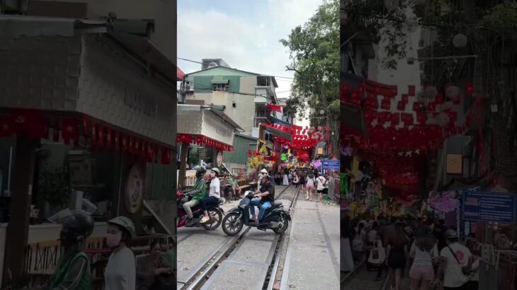 Cafes along railway in Hanoi Vietnam ベトナム　ハノイ　線路沿いのカフェ街　철도 커피숖가 하노이 베트남